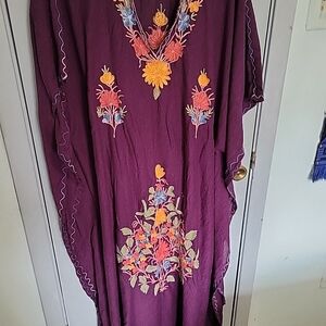 Embroidered Floral Maxi Caftan  Purple